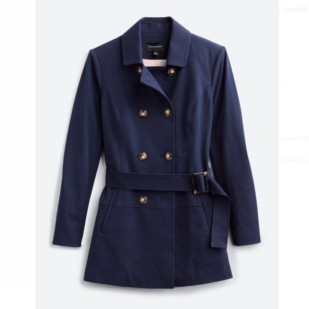 41 HAWTHORN Crue Belted Trench Jacket Coat Small S Navy